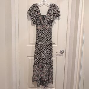 Angie Floral Black and White High Low Dress 100% Rayon